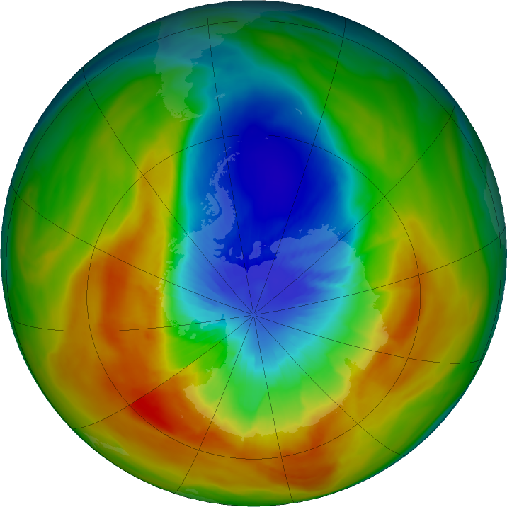 Antarctic ozone map for 18 September 2019
